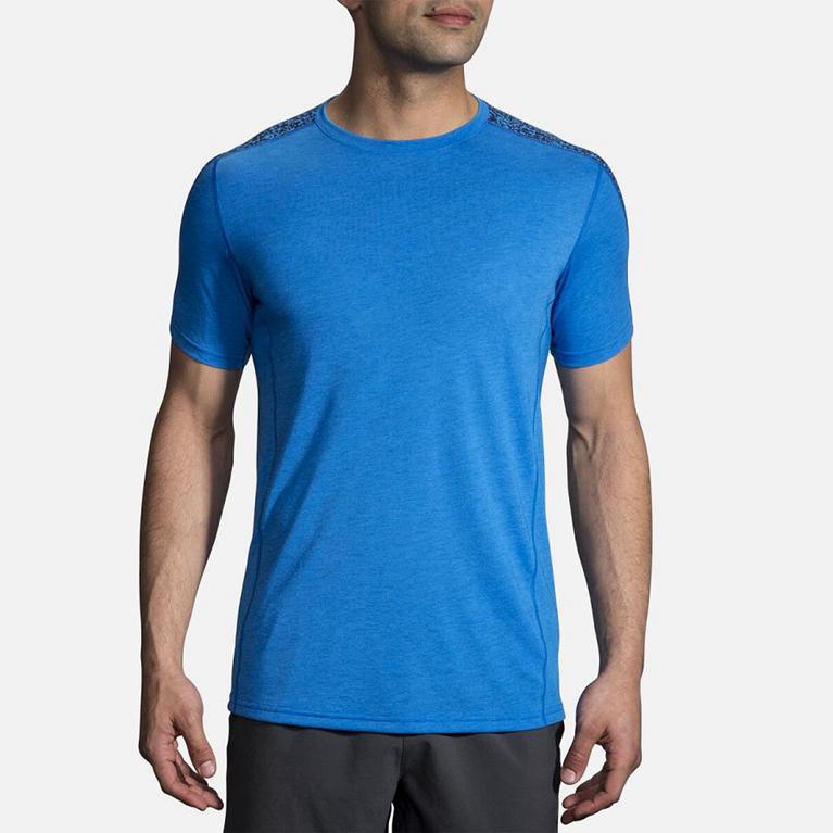 Brooks Distance Mens Short Sleeve Running Shirt - Blue - Indonesia (MZUK-54289)